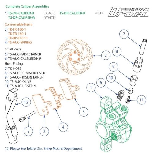 Tektro Spares - Aurig/Drac/HDC/Mota Complete Caliper - White