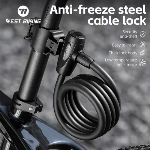 WEST BIKING Anti-freeze Bike Cable Lock 1.2/1.5m Thicken Anti-theft Safety Lock Portable Bicycle Lock MTB Road Bike Accessories