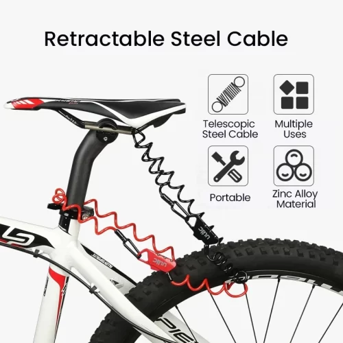 Bicycle Combo Lock 1.2m Extended Spiral Cable 3 Digits Combination - Image 5