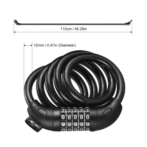 5 Digit Code Bicycle Lock, 1200mm * 12mm, Anti-theft, Bike Security Accessory, Steel Cable, Cycling - Image 3