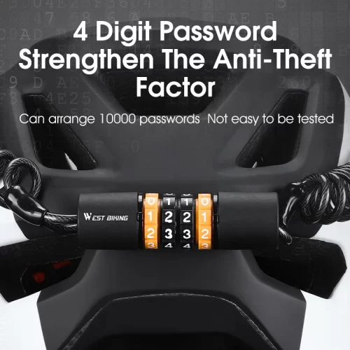 WEST BIKING Bicycle Helmet Lock Safety Portable Combination Wire Lock Scooter Password Anti-theft Cycling Bag Backpack Rope Lock - Image 3