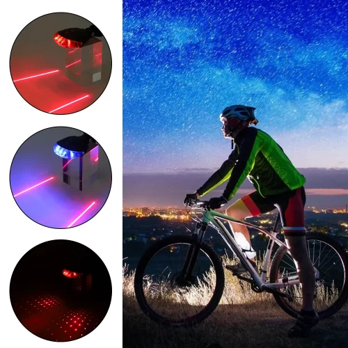 Cycling Mountain Bike Safety Warning Light Bicycle Laser Taillight 5 Led Parallel - Image 3