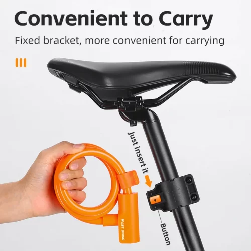 WEST BIKING Bike Lock 115cm Coiled Secure Keys Bike Cable Lock with Mounting Bracket Weathproof Anti Theft Scooter Bicycle Lock - Image 2