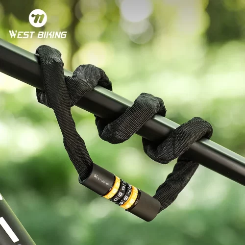 WEST BIKING Portable Bicycle Chain Lock Safety Anti-theft MTB Road Bike Password Lock Scooter Electric E-Bike Cycling Accessorie