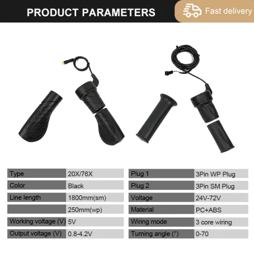 WUXING 20X76X Electric Bicycle Half Twist Throttle 3pin SM Waterproof Plug Connector Electric Scooter - Image 2