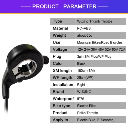 Electric Bike Thumb Throttle Right/Left 3 Pin 24V-72V - Image 2