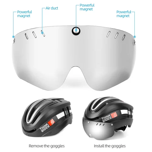 Road / MTB Helmet With Magnetic Goggles and Taillight - Image 5