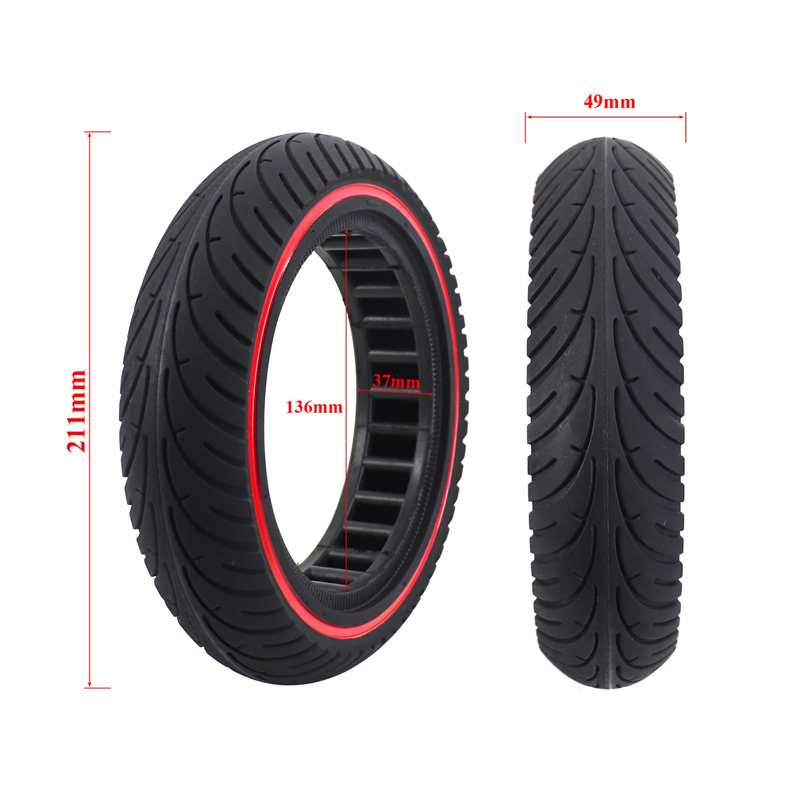 Electric Scooter Solid Tire 8.5" 8.5x2.0 Front Rear Replacement Red Line