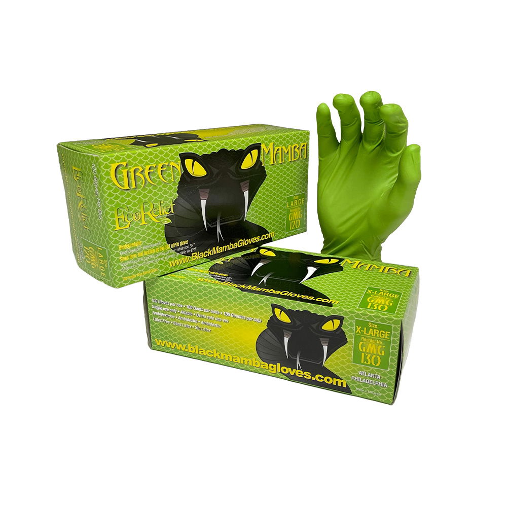 Black Mamba - Green Mamba Biodegradable Gloves X-Large x 100