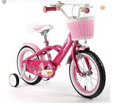 RoyalBaby pink mermaid girl’s kids children bike in size 16” with stabilisers.