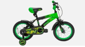 14 inch kids strike bike Green with Stabilisers